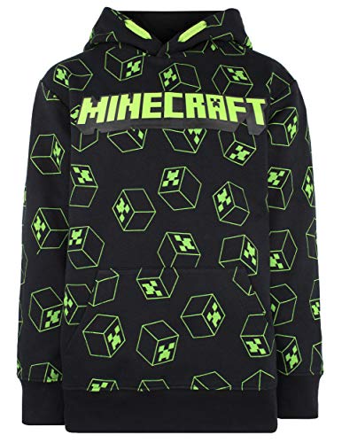 Minecraft - Kleidung - Jungen gemusterten Hoodie - 100% Baumwolle schwarz Hoodie - Grün Creeper Hoodie Geschenke - schwarz - Alter 11-12