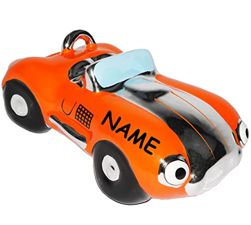 alles-meine.de GmbH XL - Spardose - Rennwagen / Auto / Cabriolet - Oldtimer / Roadster - orange - incl. Name & Schlüssel - stabile Sparbüchse aus Porzellan / Keramik - Sparsc..