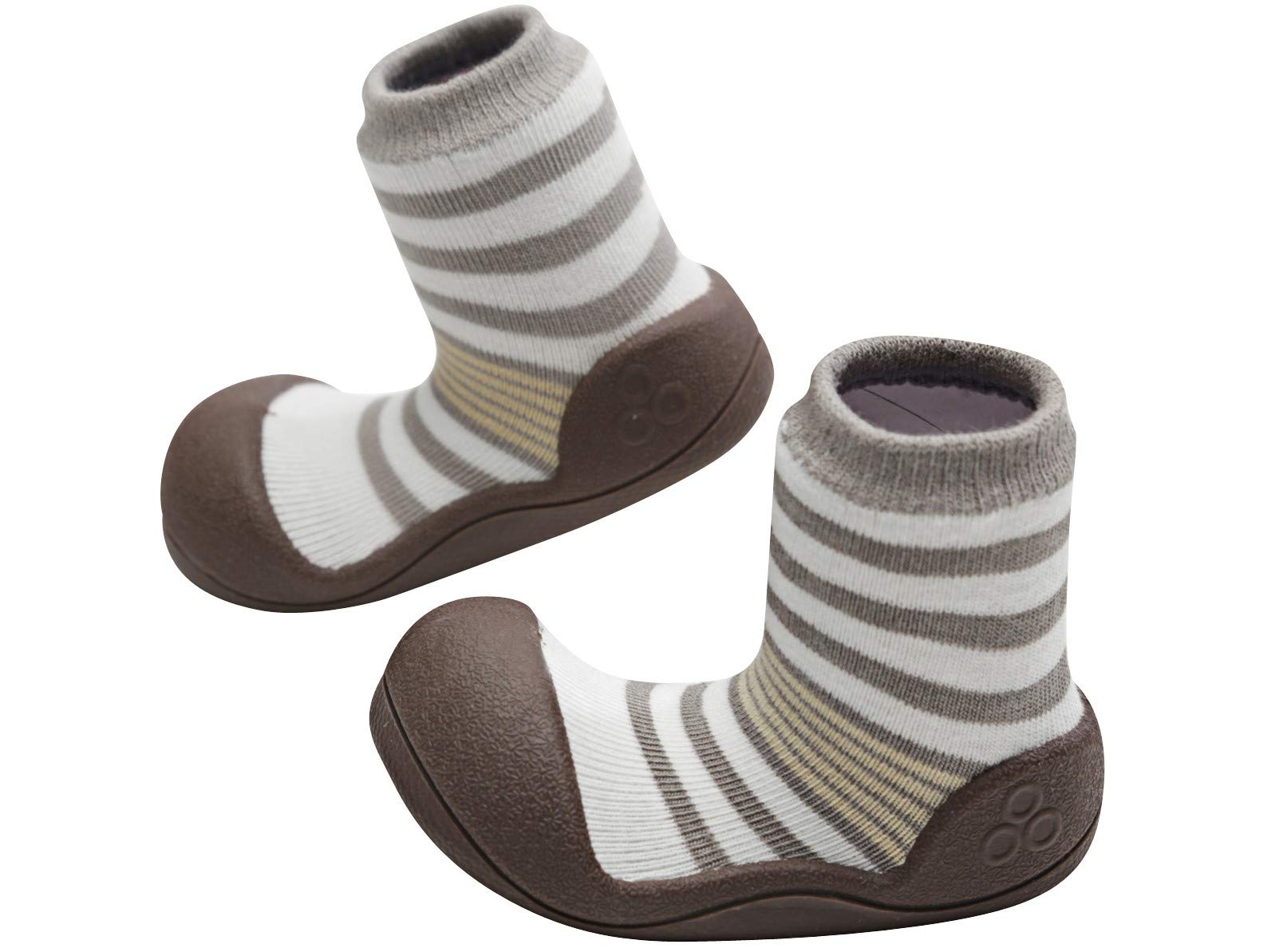 Attipas Bio Baumwolle Natural Herb (21.5, Braun) - Kinder Barfußschuhe, ergonomische Baby Lauflernschuhe, atmungsaktive Kinder Hauschuhe ABS Socken Babyschuhe Antirutsch