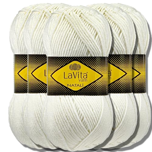 Hobby YARN Lavita Natali 5x 100g Türkische Premium Wolle 100% Acryl Handstrickgarne Uni Einfarbig | Garn | Yarn Babywolle Strickgarn Baby zum Häkeln Stricken (9502)