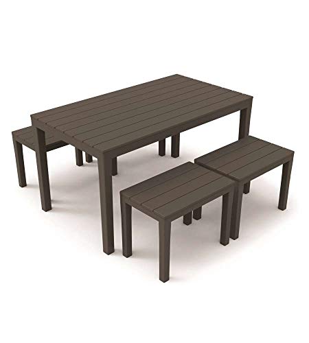 Outdoor-Set mit 1 rechteckigen Tisch 4 Bänke, Made in Italy, Farbe Anthrazit