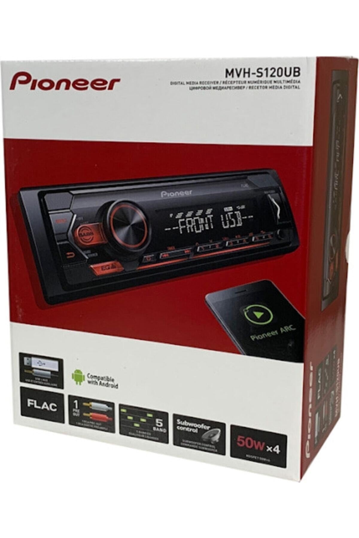 Pioneer MVH-S120UB | 1DIN Autoradio mit RDS | rot | halbe Einbautiefe | 4x50Watt | USB | MP3 | AUX-Eingang | Android-Unterstützung | 5-Band Equalizer | ARC App