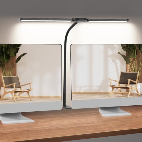 Qooltek Dual Head LED-Schreibtischlampe für das Büro zu Hause, Eye-Care-Tischleuchte, mit USB-Schnittstelle Taste Steuerung Licht, 360 ° flexible Schwanenhals Clip auf Licht (schwarz)