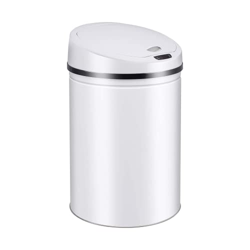 Ribelli Edelstahl Mülleimer 30 Liter - Abfalleimer mit Sensor - automatisches Öffnen und Schließen - Klemmring für Müllbeutel - Abnehmbarer Deckel - mit LED-Funktionsanzeige (weiß)