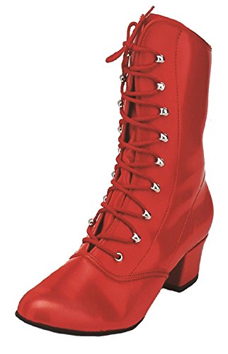 Kochmann Karneval Stiefel Cancan Tanzstiefel Leder geschnürt 4 cm Absatz Rot 40