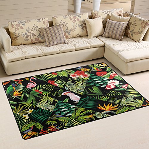 Use7 Teppich mit tropischen Blättern, Flamingo, Vogel, rutschfest, für Wohnzimmer, Schlafzimmer, 100 x 150 cm