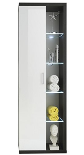 trendteam smart living - Hochschrank Schrank - Badezimmer - Sunrise - Aufbaumaß (BxHxT) 58 x 181 x 36 cm - Farbe Weiß mit Rauchsilber - 142510103