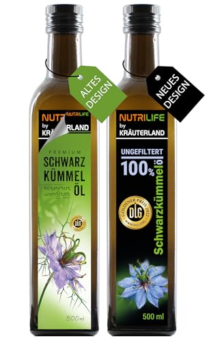 Kräuterland Schwarzkümmelöl 1000ml (2x500ml) - 100% pur, ungefiltert, schonend kaltgepresst, vegan - Frischegarantie: täglich mühlenfrisch direkt vom Hersteller