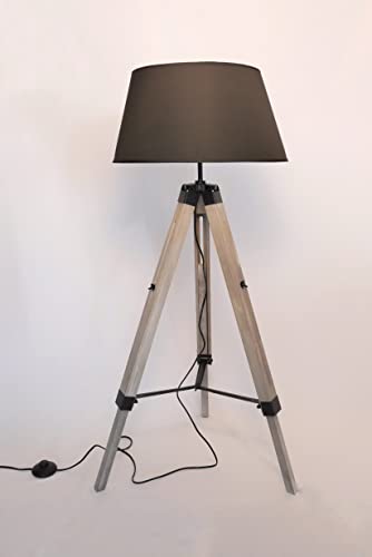 MaxxHome Stehlampe Lilly - Leselampe - Dreifuß - Holz -145 cm - E27 - LED - 40W - Schwarz