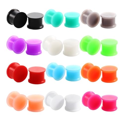 12 Pairs Silicone Flexible Big Ohr Plugs And Tunnels（3-25mm）- Solid+Hollow+horn- Ohr Stretching Taper Tunnel Starter Kit (Color : A, Size : 10mm)