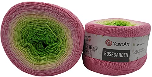 YarnArt Rosegarden, 500 Gramm Bobbel Wolle Farbverlauf, 100% Baumwolle, Bobble Strickwolle Mehrfarbig (rosa gelb grün 314)