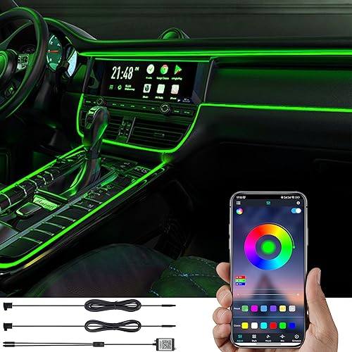 TABEN Auto Umgebungslicht Kit Glasfaser 64 Farben Bluetooth APP-Steuerung DIY 16 Millionen RGB Mehrfarbig Soundaktive Musiksynchronisierung USB Auto Innenraum Atmosphärenbeleuchtung 3 m Glasfaser