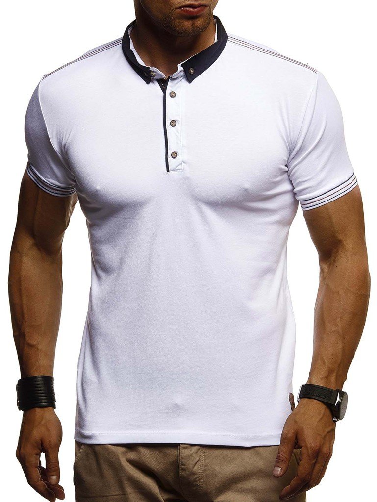 Leif Nelson Sommer Poloshirt Kurzarm Herren T-Shirt Kragen (Weiß, Größe L) - Coole Männer Poloshirts lang Baumwolle - Polo Shirt for Men Tshirt