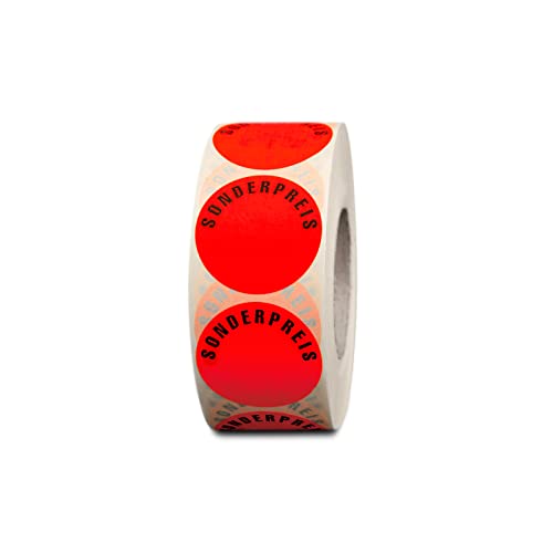 HUTNER Aktionsetiketten"Sonderpreis" ø 32mm leucht-rot ablösbar 5.000 runde Aufkleber, Haftetiketten, runde Etiketten