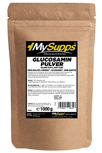 My Supps Glucosamin Pulver, 100% reines Glucosamin-HCL, zur Unterstützung des körpereigenen Glucosamin-Speichers, natürliche Substanz in den Gelenken, Monoprodukt, Made in Germany (1 kg)