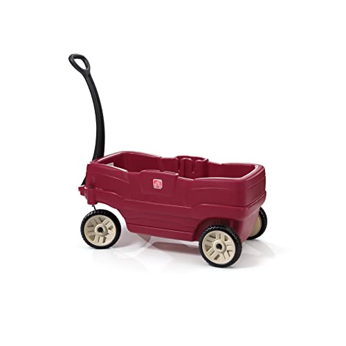 Step2 Neighborhoor Wagon Bollerwagen mit 2 Sitzen | Handwagen für Kinder in Rot | Kunststoff Transportwagen mit Schiebestange