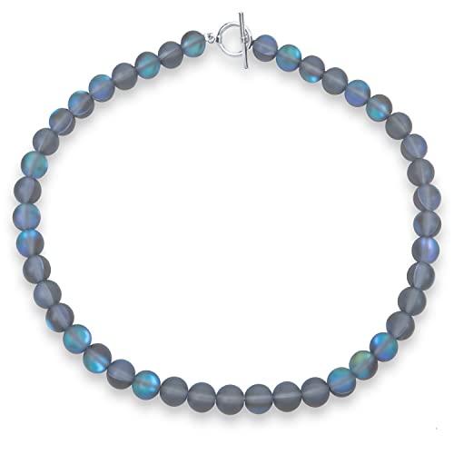 Plain Simple Changing Transcalent Created Moonstone Runde 10MM Perlenstrang Halskette für Frauen versilberte Schließe 18 Zoll