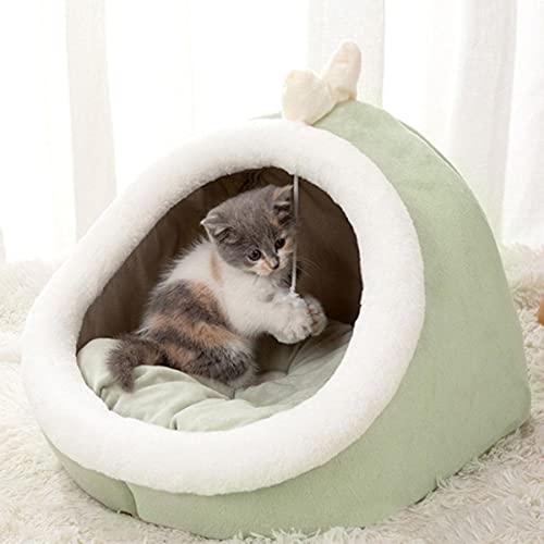 NIQIU Warm Pet Basket Cosy Kitten Lounger Kissen Katzenhauszelt Sehr weicher Kleiner Hundemattenbeutel für waschbare Höhlenkatzenbetten-grün,L (48X45X37cm)