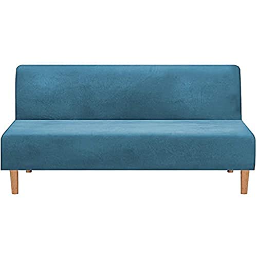 Samt Sofabezug ohne Armlehnen 3 Sitzer Stretch Couchbezug Elastischer Abdeckung Husse für Sofabett Sofaüberzug Armless rutschfest (Blau)
