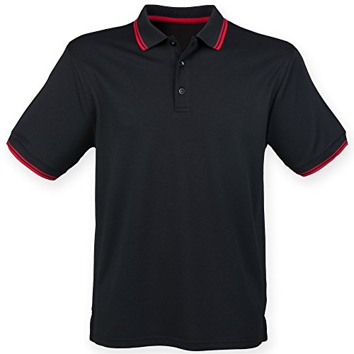 Henbury Herren Coolplus Polo-Hemd, Kurzarm (XL) (Schwarz/Rot)