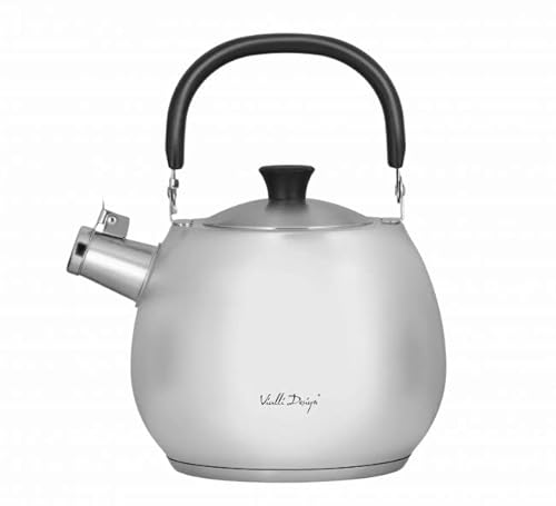 VIALLI DESIGN Universal-Edelstahl-Vintage-Induktion-Gas-Wasserkocher BOLLA, 2,5 Liter Fassungsvermögen mit Pfeife, klassischer Wasserkocher für jede Küche (Stahl matt)