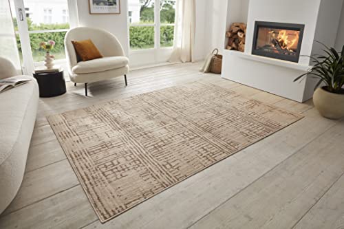 HANSE Home Sole Teppich Wohnzimmer – Kurzflor Modern Abstrakt Meliert Used Look im Vintage Stil, ÖKO-TEX Wohnzimmerteppich für Esszimmer, Kinderzimmer, Jugendzimmer, Flur – Creme Braun, 200x280cm