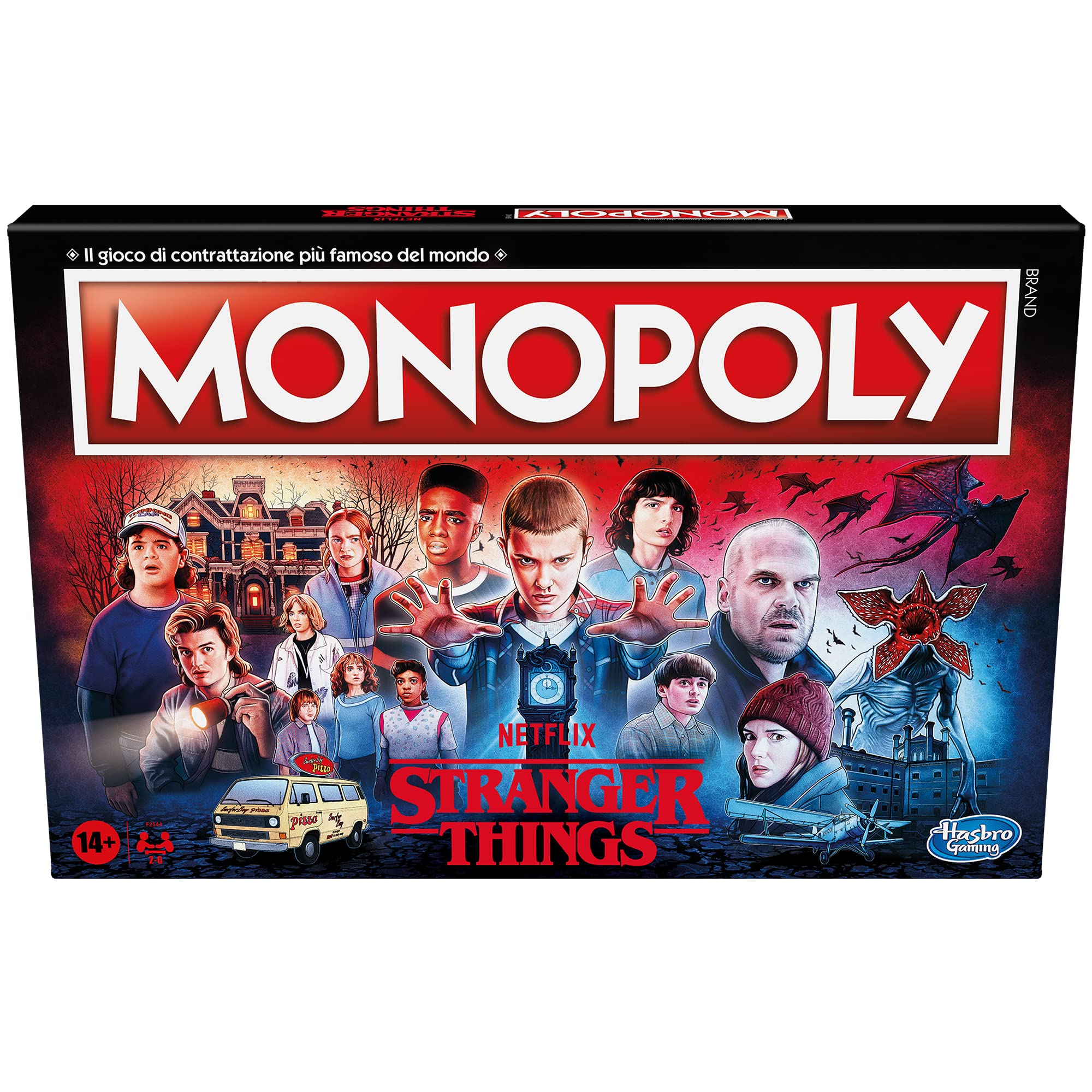 Hasbro Gaming Monopoly Stranger Things Brettspiel für Erwachsene und Jugendliche , 6 Spieler , ab 14 Jahren, Mehrfarbig, 41 x 400 x 267 mm || Italienisch Sprache