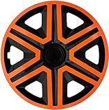 Luckyberg Radkappen - 'Fast LUX/Action' 16 Zoll 4er Set - Universal Fit für Autos und andere Fahrzeuge (Orange/Schwarz)