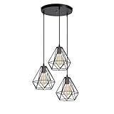 iDEGU 3-flammige Hängeleuchte Industrielle Deckenleuchte Retro Metall Hängeleuchte Lampenschirm Design Käfig E27 Deckenlampe für Wohnzimmer Esszimmer Küche - Ø20 cm, schwarz