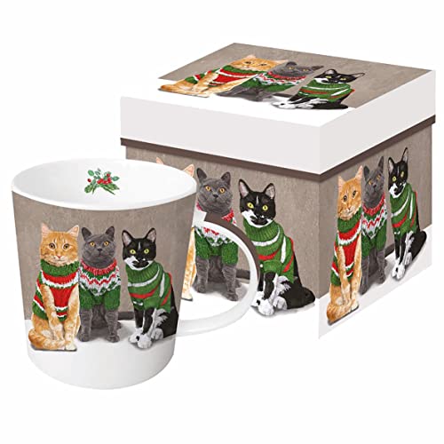 Kaffeebecher Katzen mit Pulli mit Geschenkbox, Tasse Weihnachten Geschenkidee Geschenkset Kätzchen