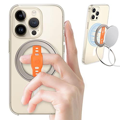 EWA MagOne 2023 (Edition Aluminium) [kompatibel mit Magsafe] Handy-Griffständer mit Silikon-Fingerschlaufe, abnehmbarer magnetischer Ringhalter, Ständerschlaufe, für iPhone 15, 14, 13, 12 Pro/Max