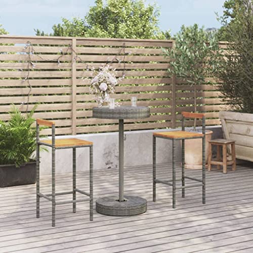 DYRJDJWIDHW bodensofa,palettenmöbel,gartenmöbel Rattan wetterfest,3-TLG. Gartenbar-Set Grau Poly Rattan & Massivholz AkazieGeeignet für Garten, Swimmingpool, Wohnzimmer, Terrasse