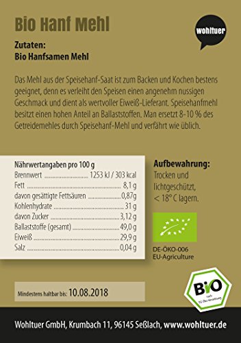 Wohltuer Bio Hanfmehl | Glutenfrei, Cholesterinfrei, Nährstoffreich | Vegetarisch und Vegan | vielseitiges Lebensmittel in geprüfter Bio-Qualität (5000g)