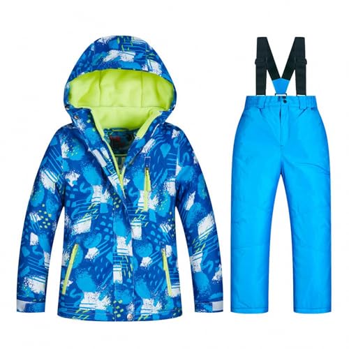 MAOTN Winterverdicktes, winddichtes Kinder-Snowboard- und Ski-Outfit, wasserdichte, atmungsaktive, warme Outdoor-Sportjacke für Jungen und Mädchen + Trägerhosen-Set,Style16,115cm