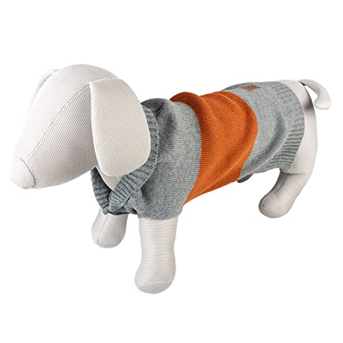 duvoplus, Hundepullover Cozy XL – 70 cm grau/orange Strickpullover mit gedrehtem Muster, leicht über den Kopf zu ziehen, 100% Acrylwolle, mit Zwei Löchern für die Vorderbeine