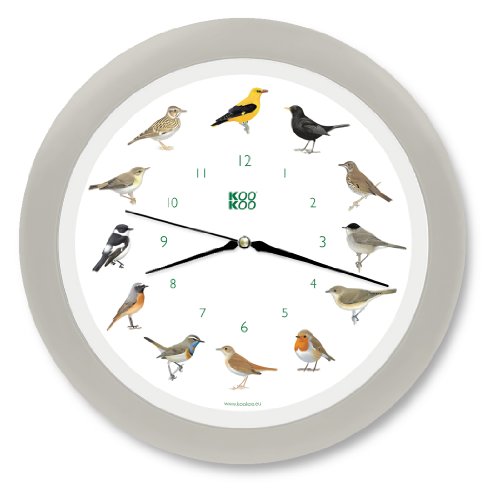 KOOKOO Singvögel Quarzwerk seiden-grau, Die Singende Vogeluhr, mit natürlichen Vogelstimmen