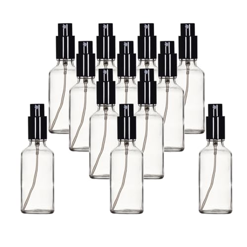 Yizhao 50ml Transparent Glas-Sprühflasche, Leere Feine Sprühflaschen mit Metallkappe für Reinigung, Aromatherapie, Diffusor für ätherische Öle, Massage, Haare, Haustiere-12Pcs
