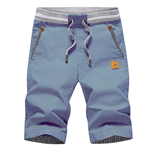 JustSun Kurze Hosen Herren Shorts Sommer Bermuda Shorts Chino Baumwolle mit Tunnelzug Denim Blau XL