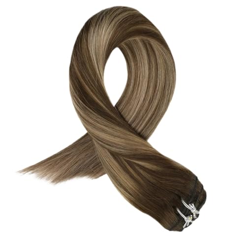 Clip-in-Haarverlängerungen, Echthaar, seidig glatte Haarverlängerung, blonde Haarverlängerung (Color : 4-27-4, Size : 22 INCHES_)=45%_120G/SET)