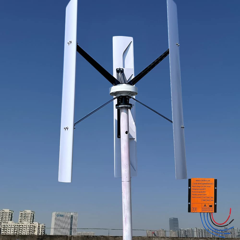 Genway Power Windkraftanlage Vertikal VAWT 1000W 12V 24V 48V Heimgebrauch Achse Windgenerator-Kits 3 Aluminiumlegierung Klinge Mit MPPT Laderegler (1000W 48V)