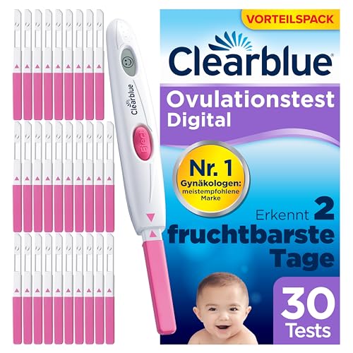 Clearblue Kinderwunsch Ovulationstest Kit Digital, 30 Tests + 1 digitale Testhalterung, Fruchtbarkeitstest für Frauen / Eisprung, nachweislich schneller schwanger werden