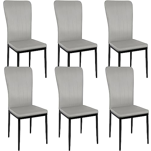 OHMG Set mit 6 Stühlen für Esszimmer, moderne Esszimmerstühle mit hoher Rückenlehne, Kunstleder, Metallleger, gepolsterter Sitz