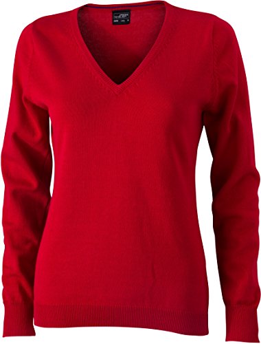 Ladies' V-Neck Pullover - taillierter Damen V-Neck Pullover XXL,Red