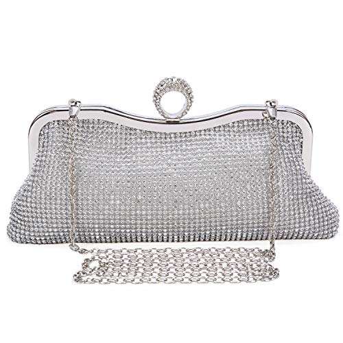 BAIGIO Damen Abendtasche Clutch Tasche Elegant Handtasche mit Strass für Party Hochzeit (Silber)