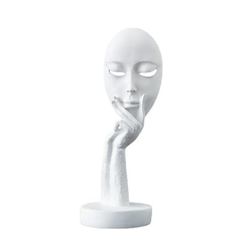 Harz Denker Statue schwarz abstrakt Gesicht Skulptur Moderne Maske Ornamente Sammelfiguren Kunst Büro Tisch Schreibtisch Bücherregal Dekor Heimdekoration (weiß, klein)