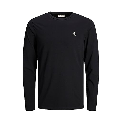 Original Pengun Herren Long Sleeved Small Embroidered Logo T-Shirt, True Black, 010, L