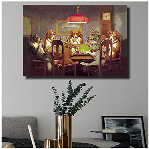 sjkkad Gemälde Wandbilder Leinwand Hunde Spielen Poker Tier Wandbilder für Wohnzimmer Poster und Drucke Druck auf Leinwand -60x90cm Ohne Rahmen