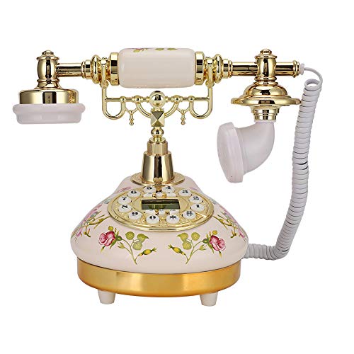 Antikes Festnetztelefon im europäischen Stil für Privathaushalte, Vintage Retro Multifunktions-Telefon aus rosa Keramik mit runder Basis für die Dekoration, Anrufer-ID