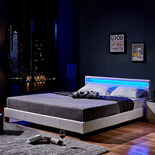 Home Deluxe - LED Bett Astro - Weiß, 180 x 200 cm - inkl. Lattenrost I Polsterbett Design Bett inkl. Beleuchtung