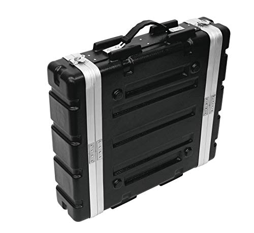 Kunststoff-Rack KR-19, 2HE, DD, schwarz | Hartschalen-Flightcase für 483-mm-Geräte (19") | 2 abnehmbare Deckel (Double-Door-Version) | Eingebaute Rackschienen (beidseitig, gelöchert)